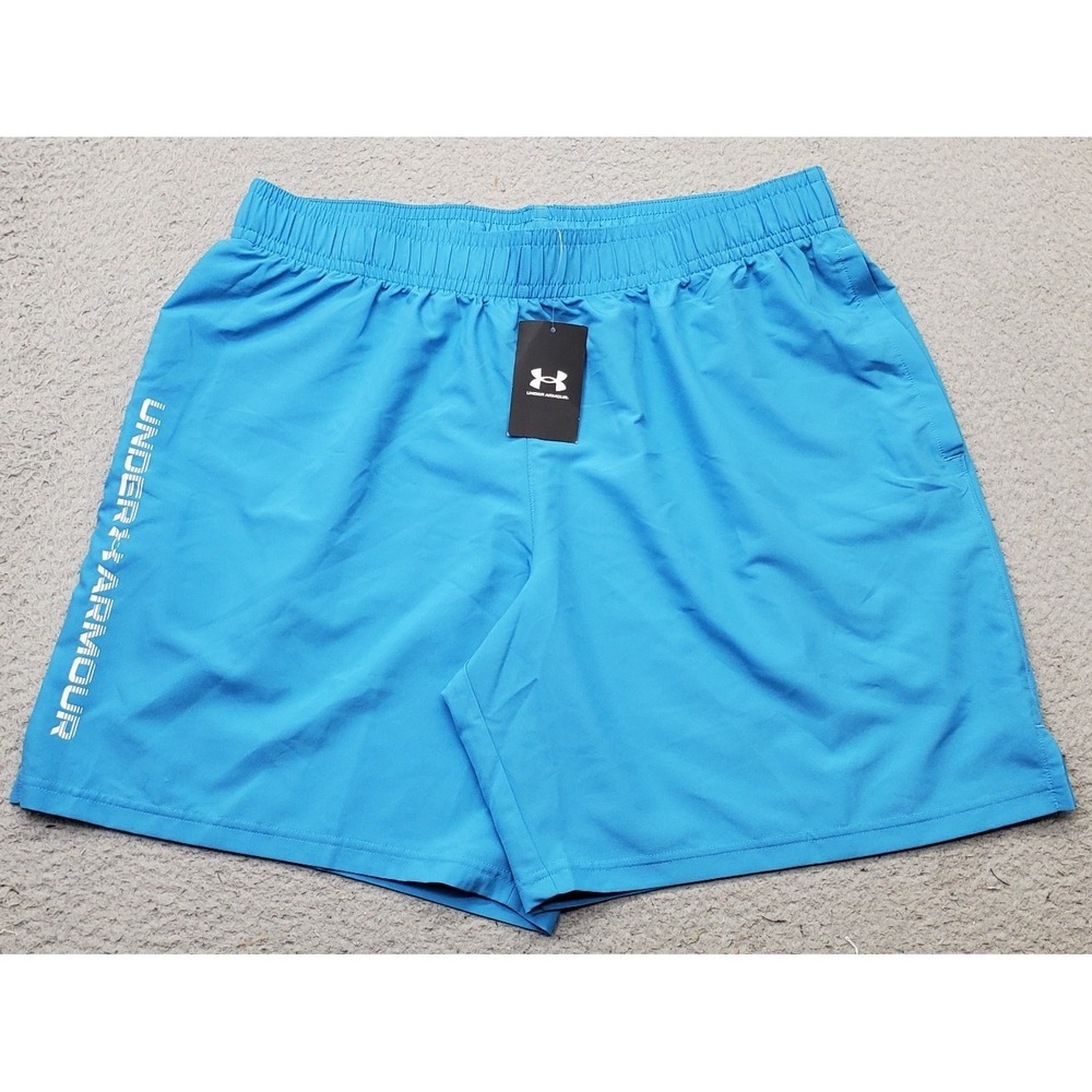 Under‎ Armour Tech Woven Wordmark Shorts Mens XL Blue Slit Elastic Waist Pull On